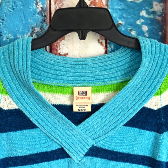 Women's Faded Glory Stretch Sweater V-Neck Striped MEDIUM Multicolor - Picture 3 of 12